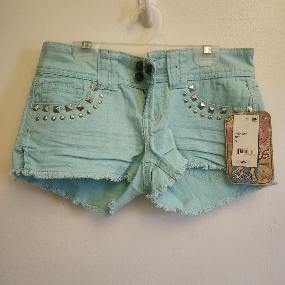 Angels Jeans Green Distressed Jean Shorts